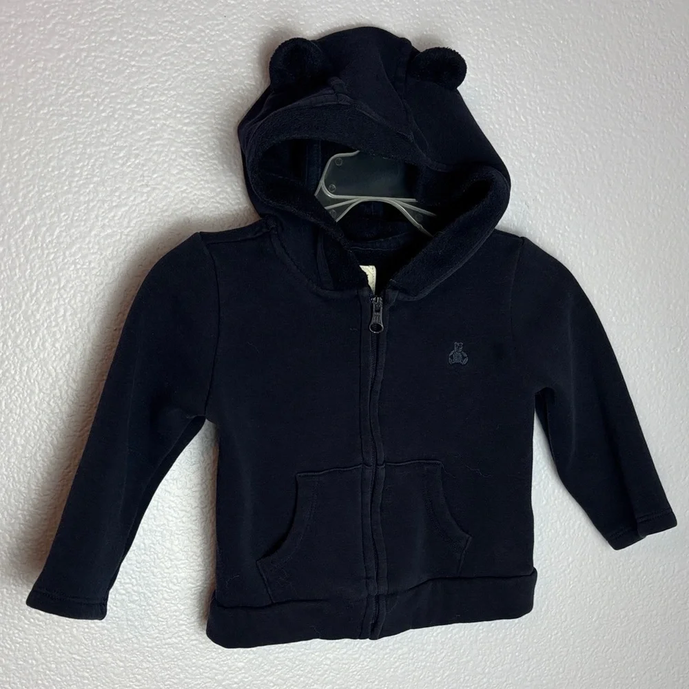 BABY GAP Navy BluebHoodie with Bear Ear Accents and Fleece Lining